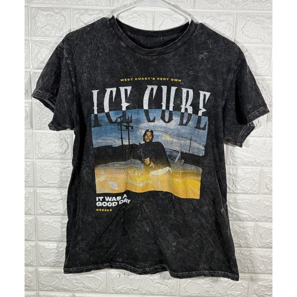 ICE CUBE MENS SHIRT SIZE MEDIUM SHORT SLEEVE ACID WASH‎ HIP HOP RAP CALIFORNIA